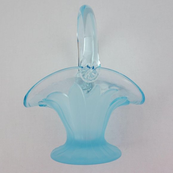 Light Turquoise Clear and Opaque Small Art Glass Basket - Picture 2 of 7